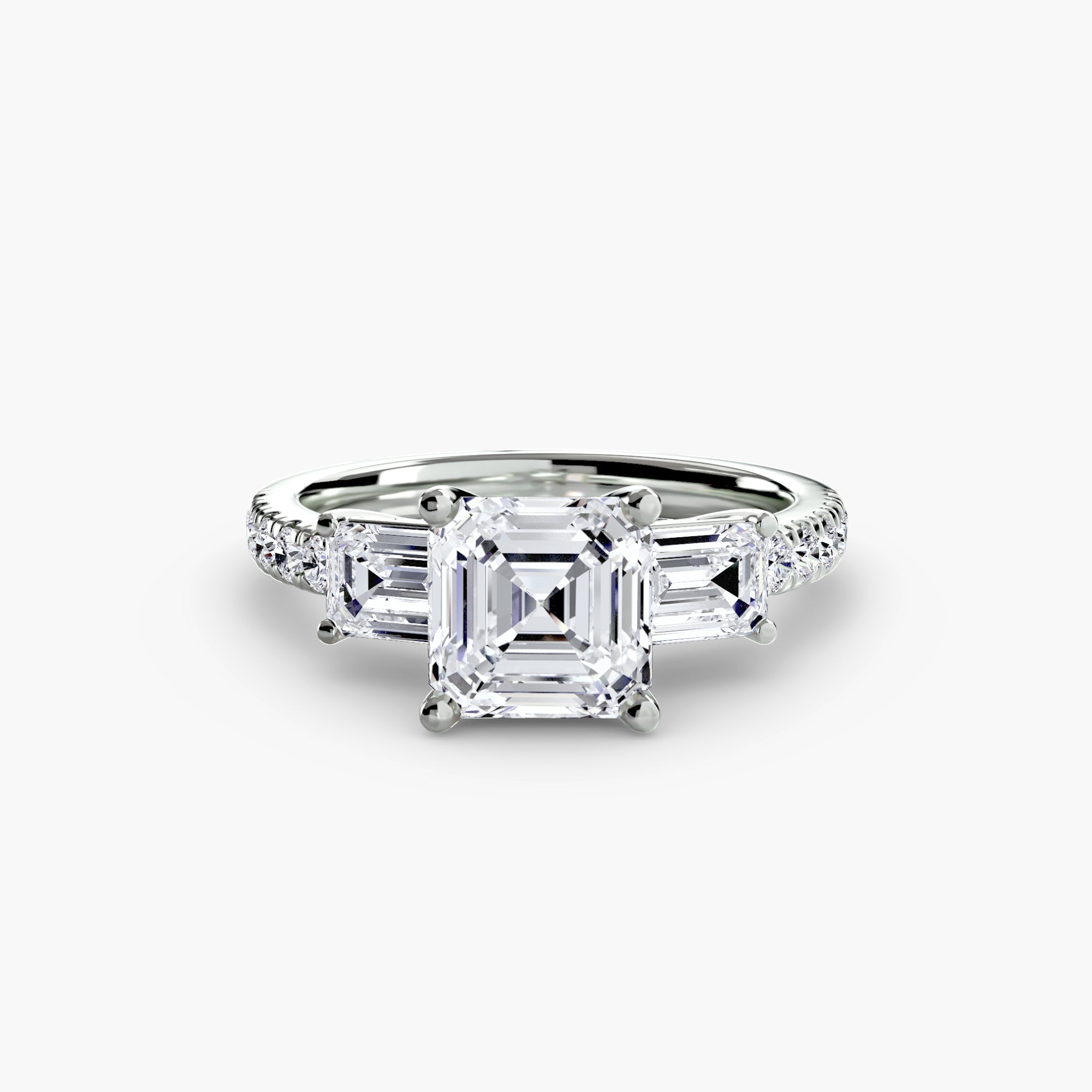 Three-Stone Ring with Pavé Band 4-setting-The Diamond Setter