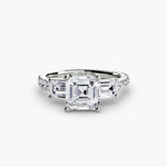 Three-Stone Ring with Pavé Band 4-setting-The Diamond Setter