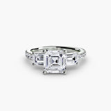Three-Stone Ring with Pavé Band 4-setting-The Diamond Setter