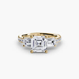 Three-Stone Ring with Pavé Band 4-setting-The Diamond Setter