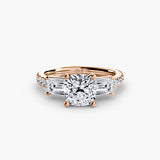 Three-Stone Ring with Pavé Band 4-setting-The Diamond Setter