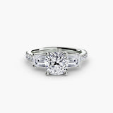 Three-Stone Ring with Pavé Band 4-setting-The Diamond Setter