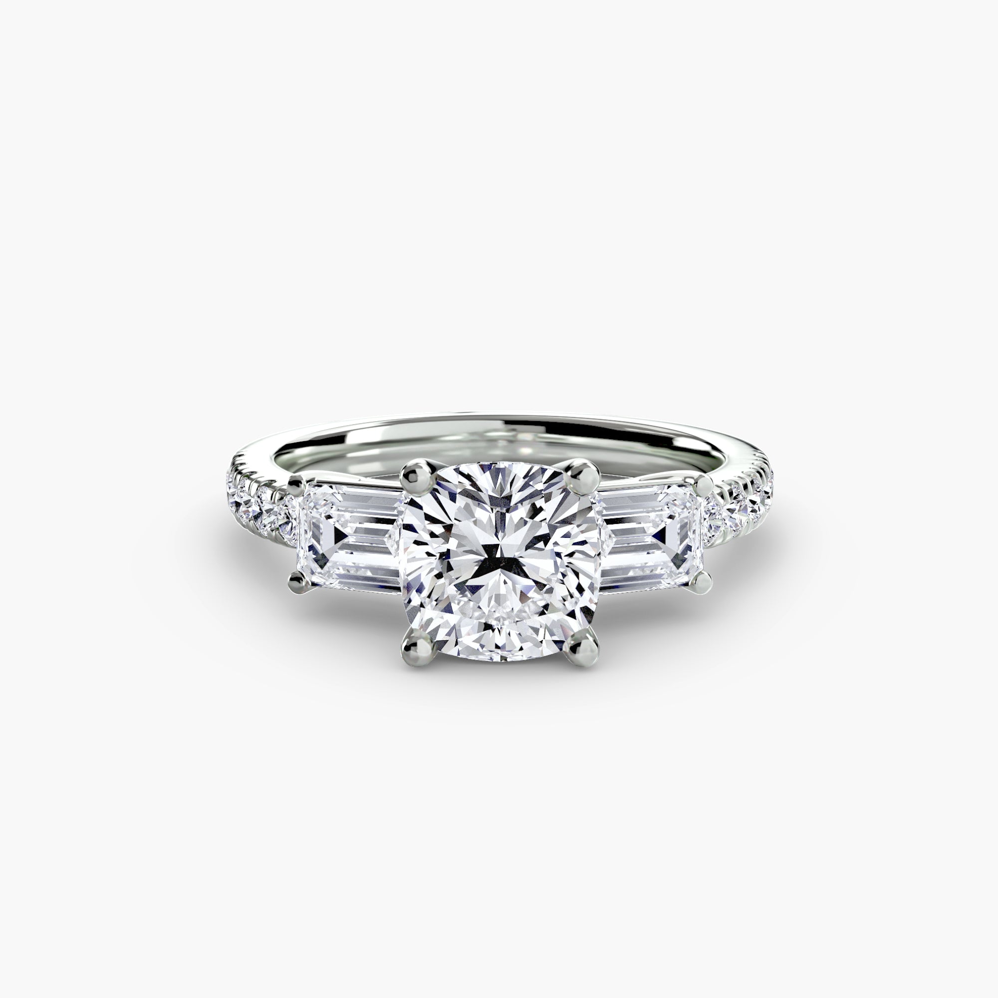 Three-Stone Ring with Pavé Band 4-setting-The Diamond Setter