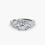 Three-Stone Ring with Pavé Band 4-setting-The Diamond Setter