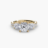 Three-Stone Ring with Pavé Band 4-setting-The Diamond Setter