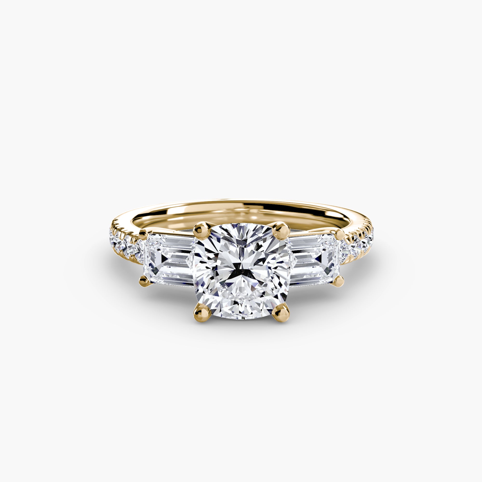 Three-Stone Ring with Pavé Band 4-setting-The Diamond Setter