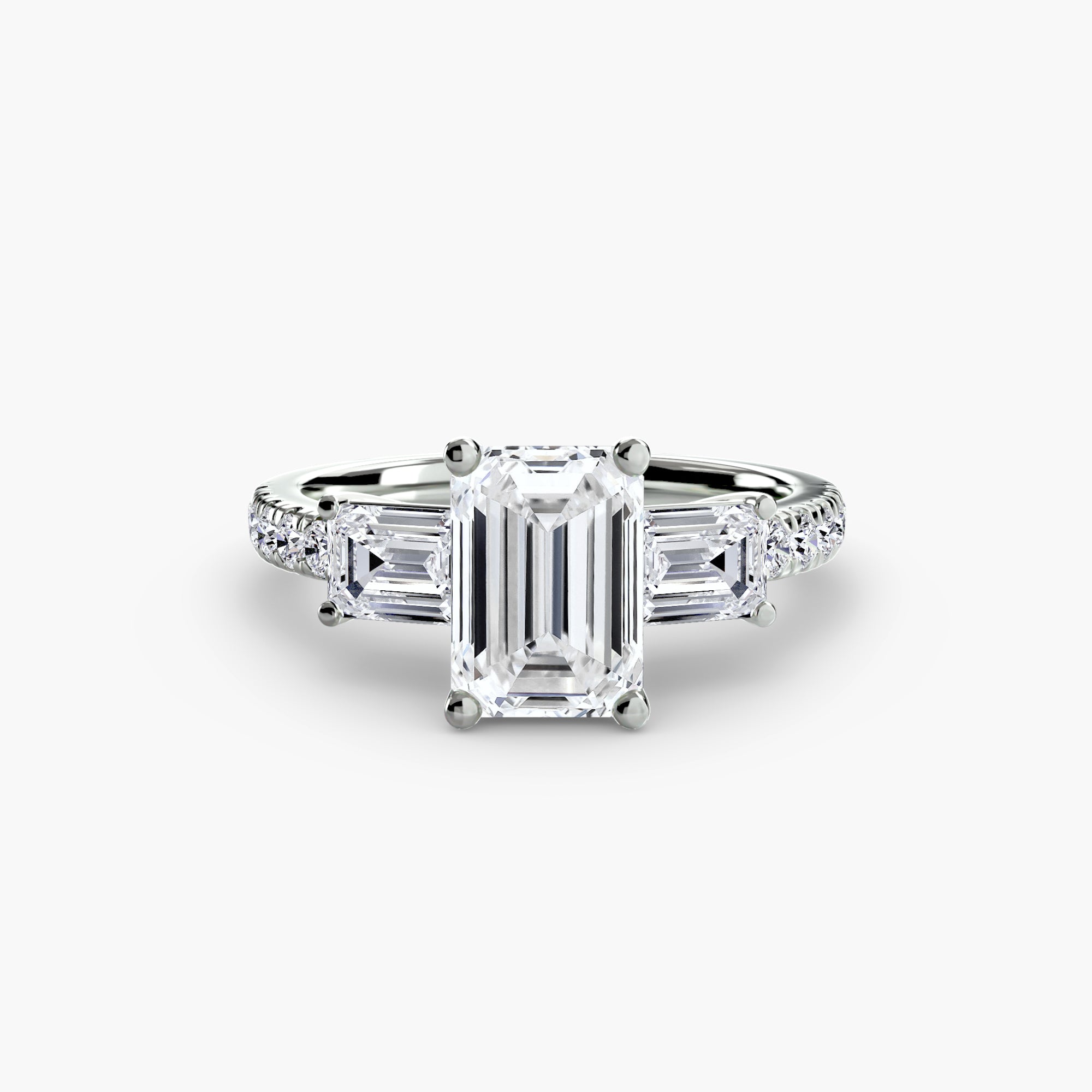 Three-Stone Ring with Pavé Band 4-setting-The Diamond Setter