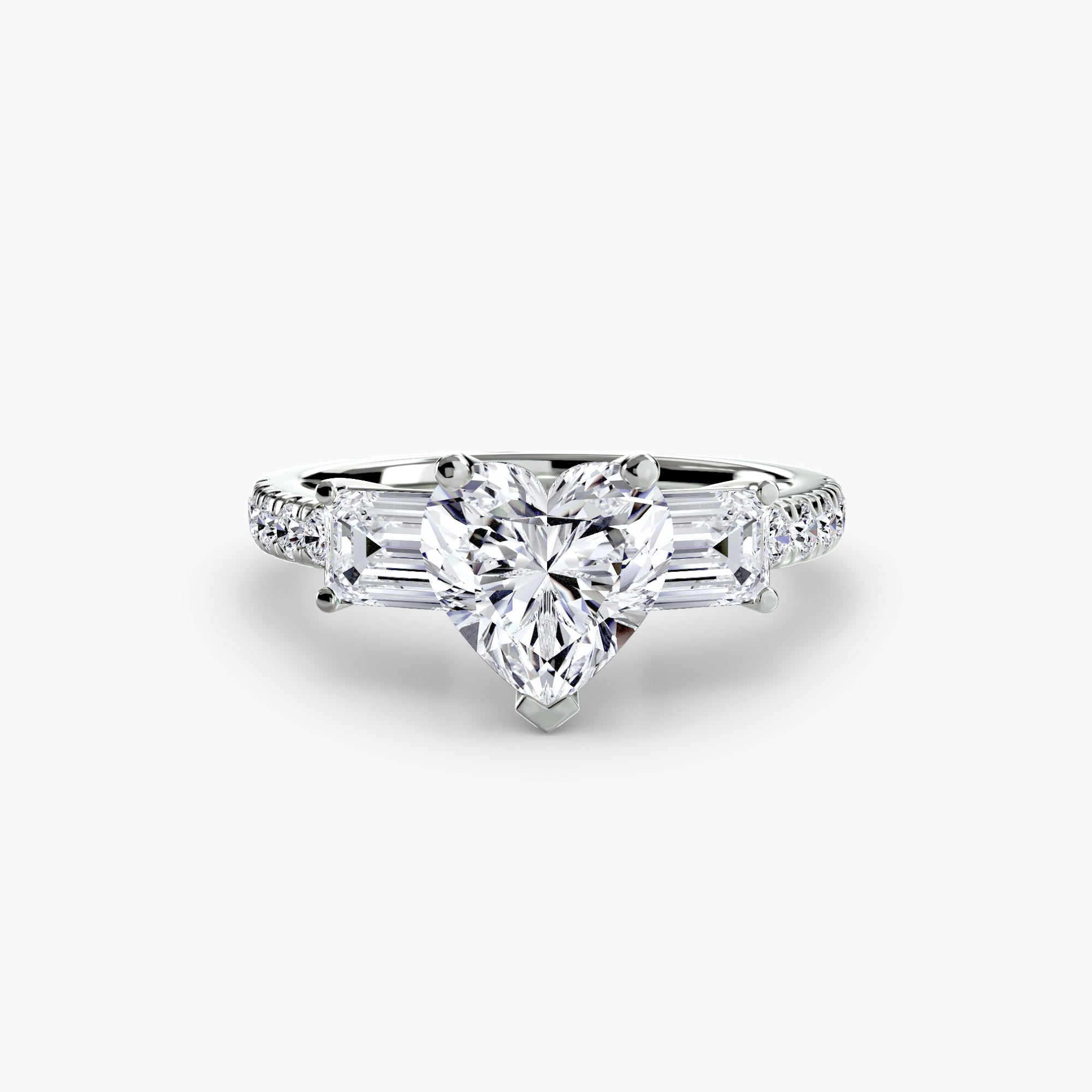 Three-Stone Ring with Pavé Band 4-setting-The Diamond Setter