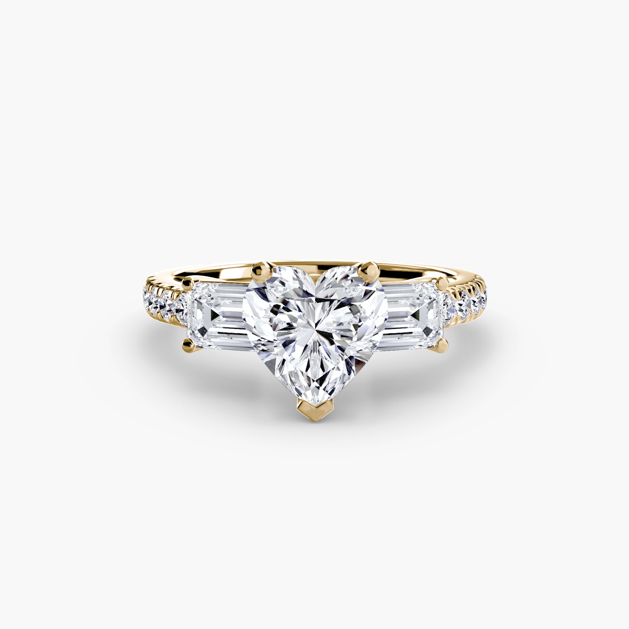 Three-Stone Ring with Pavé Band 4-setting-The Diamond Setter