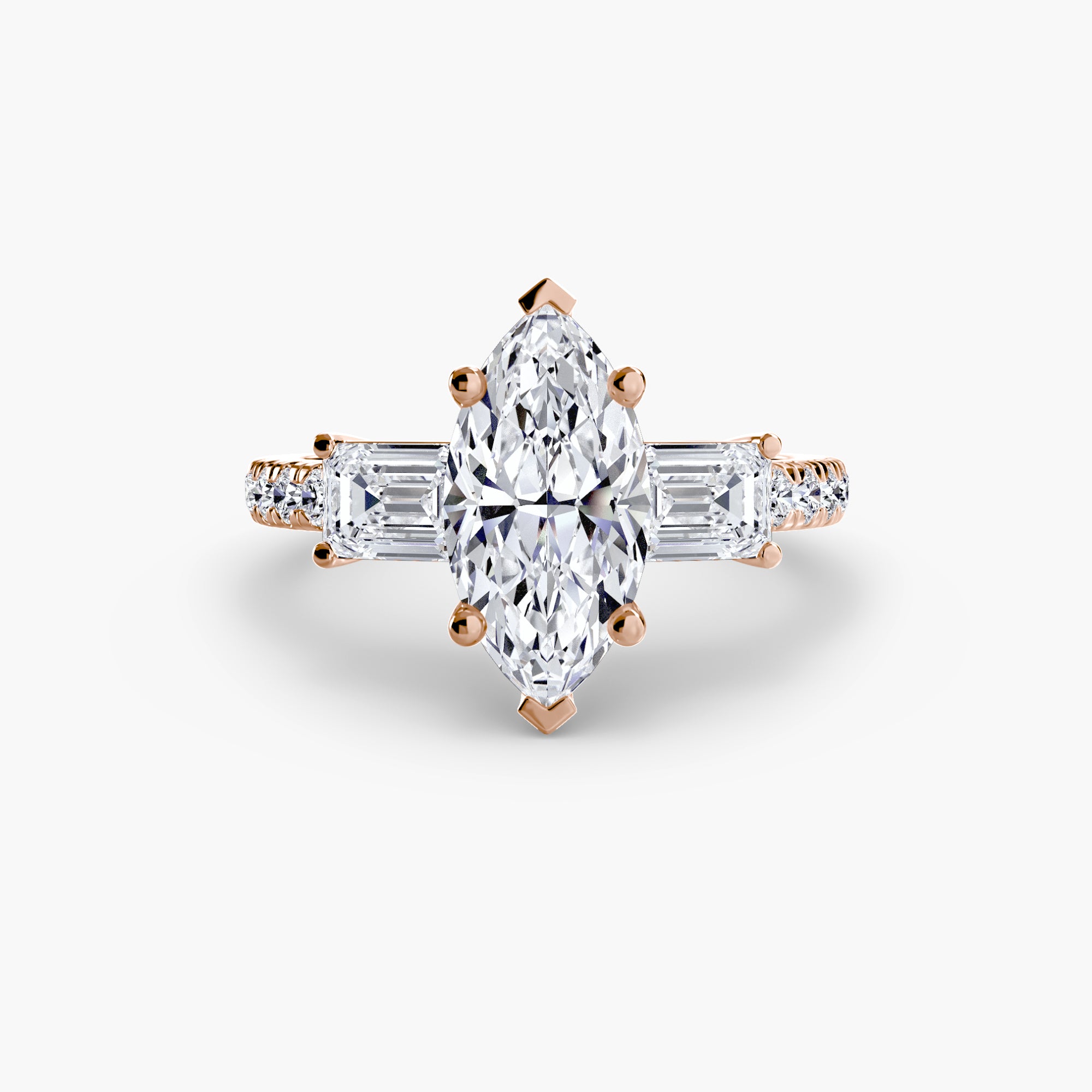 Three-Stone Ring with Pavé Band 4-setting-The Diamond Setter