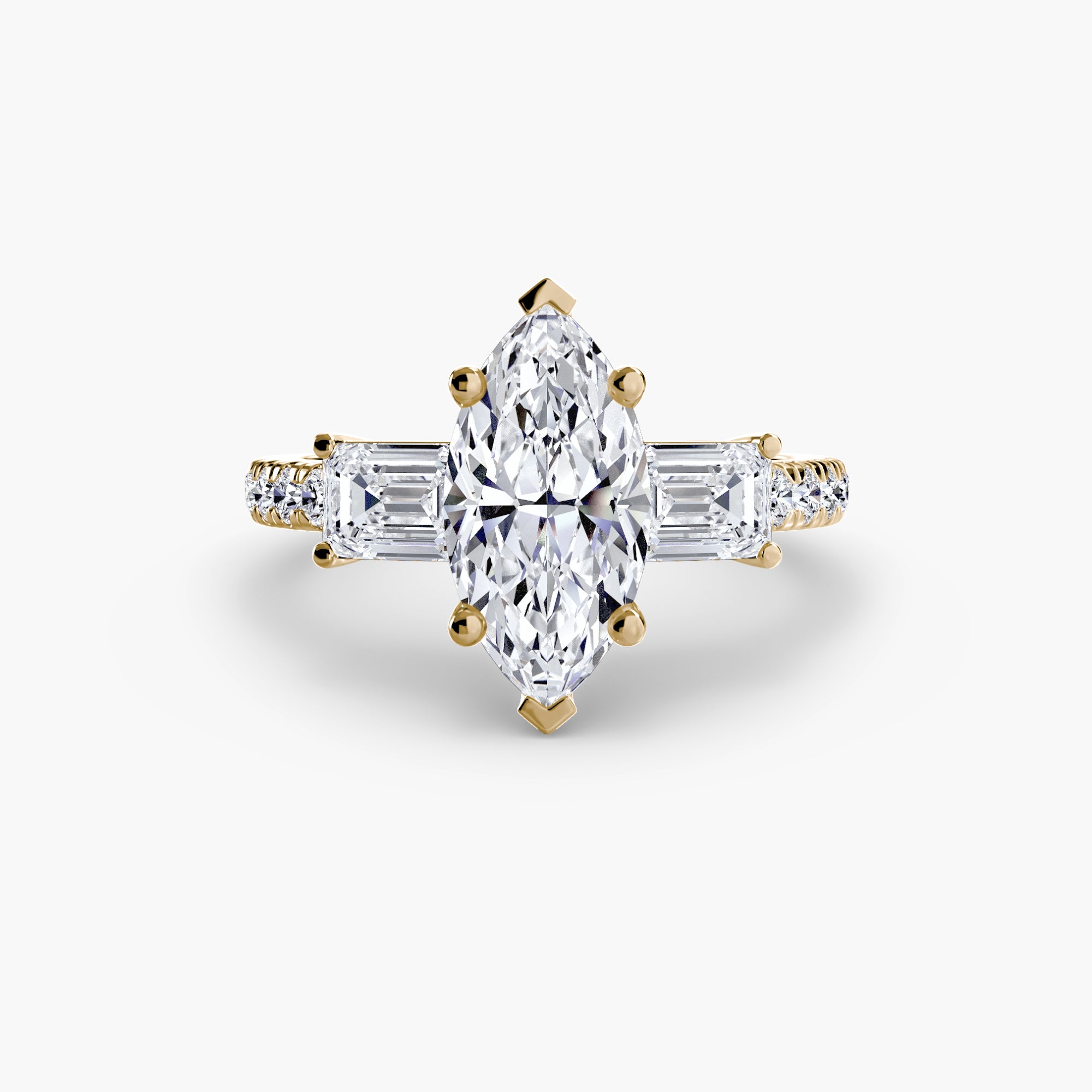 Three-Stone Ring with Pavé Band 4-setting-The Diamond Setter