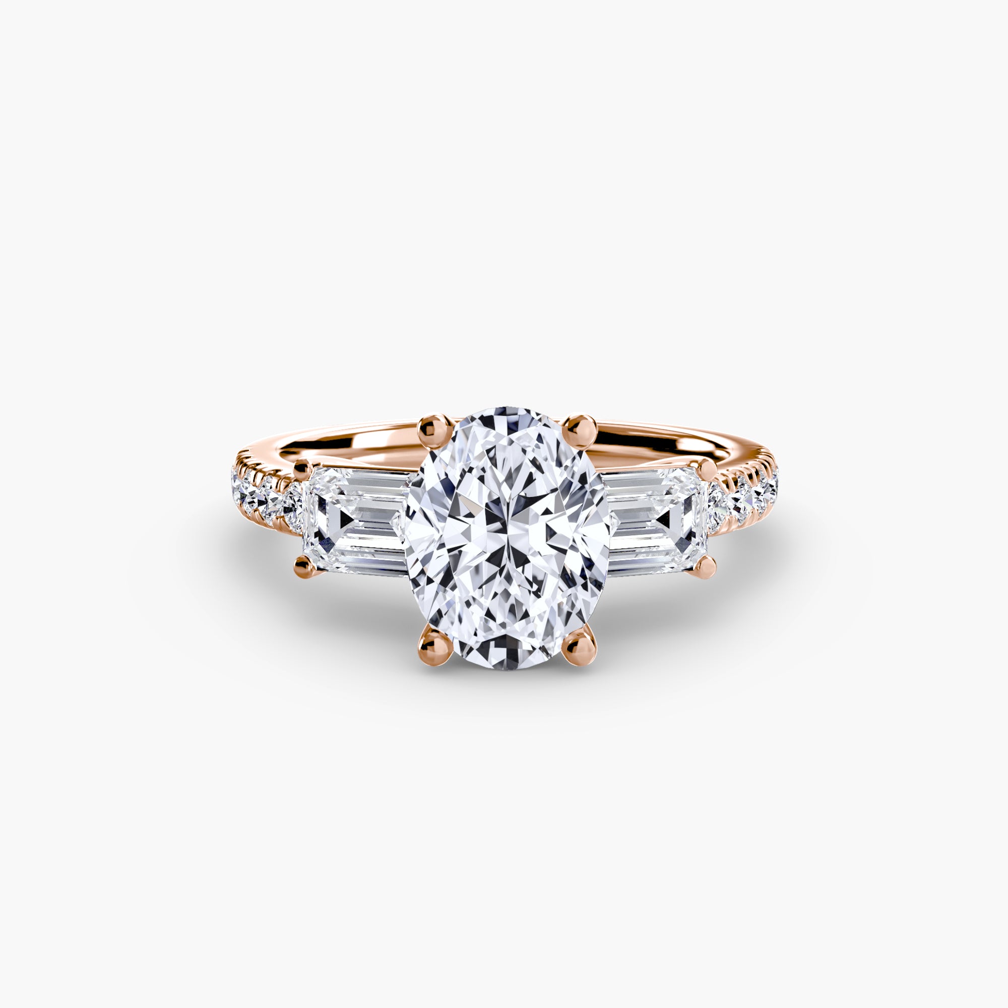 Three-Stone Ring with Pavé Band 4-setting-The Diamond Setter