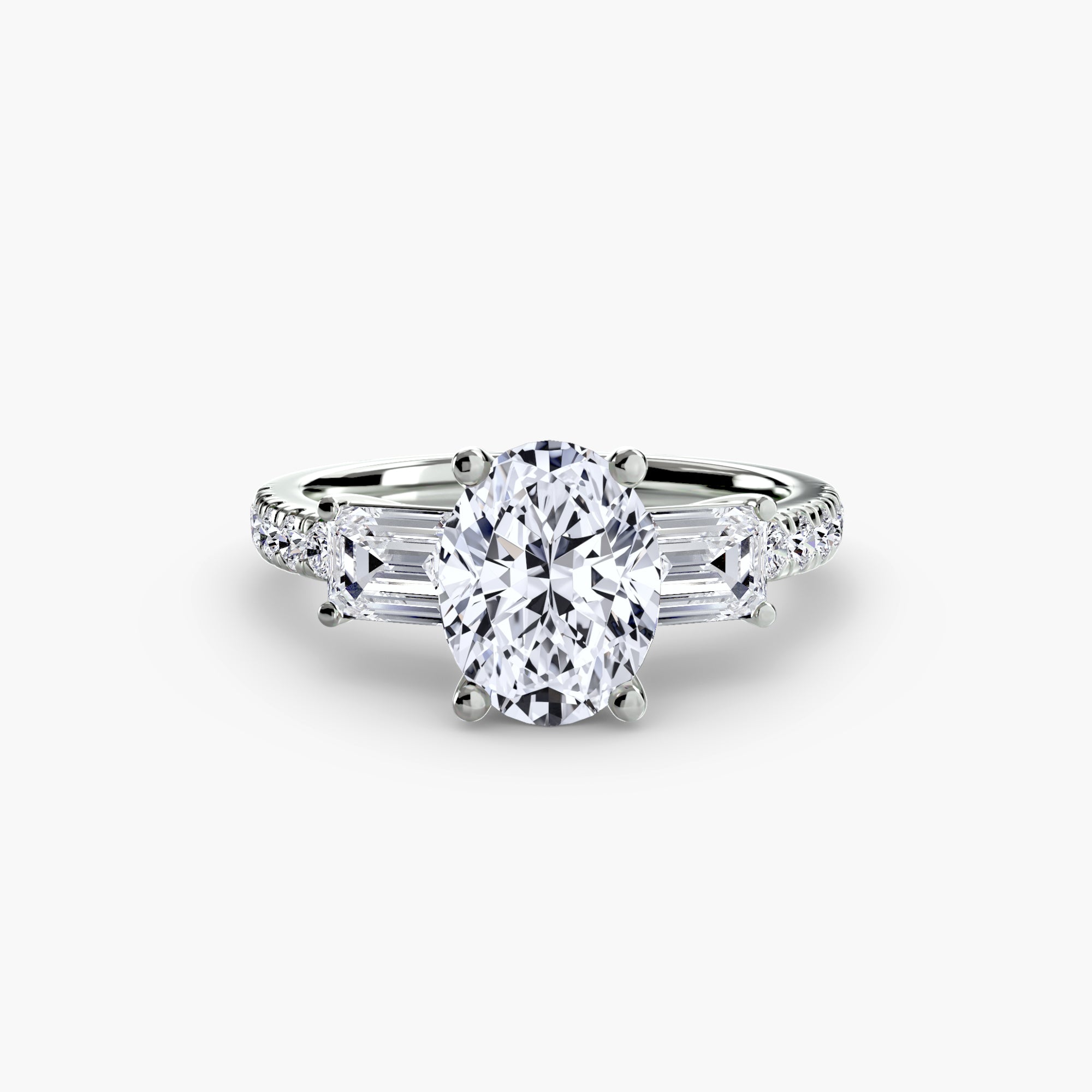 Three-Stone Ring with Pavé Band 4-setting-The Diamond Setter