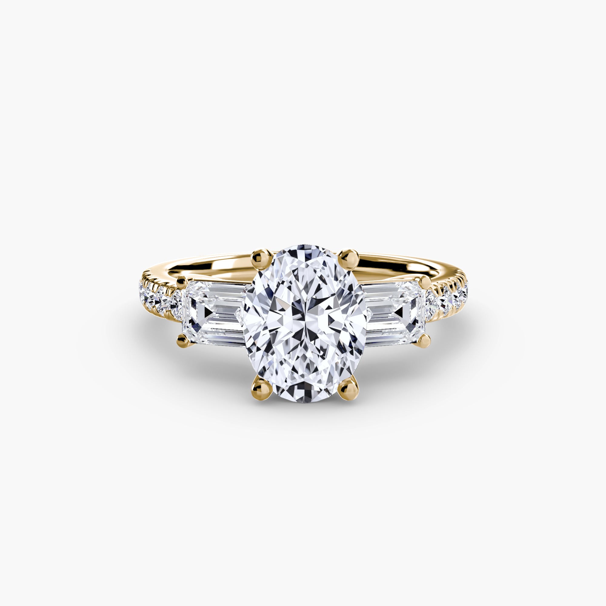 Three-Stone Ring with Pavé Band 4-setting-The Diamond Setter