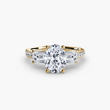 Three-Stone Ring with Pavé Band 4-setting-The Diamond Setter