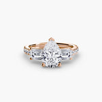 Three-Stone Ring with Pavé Band 4-setting-The Diamond Setter