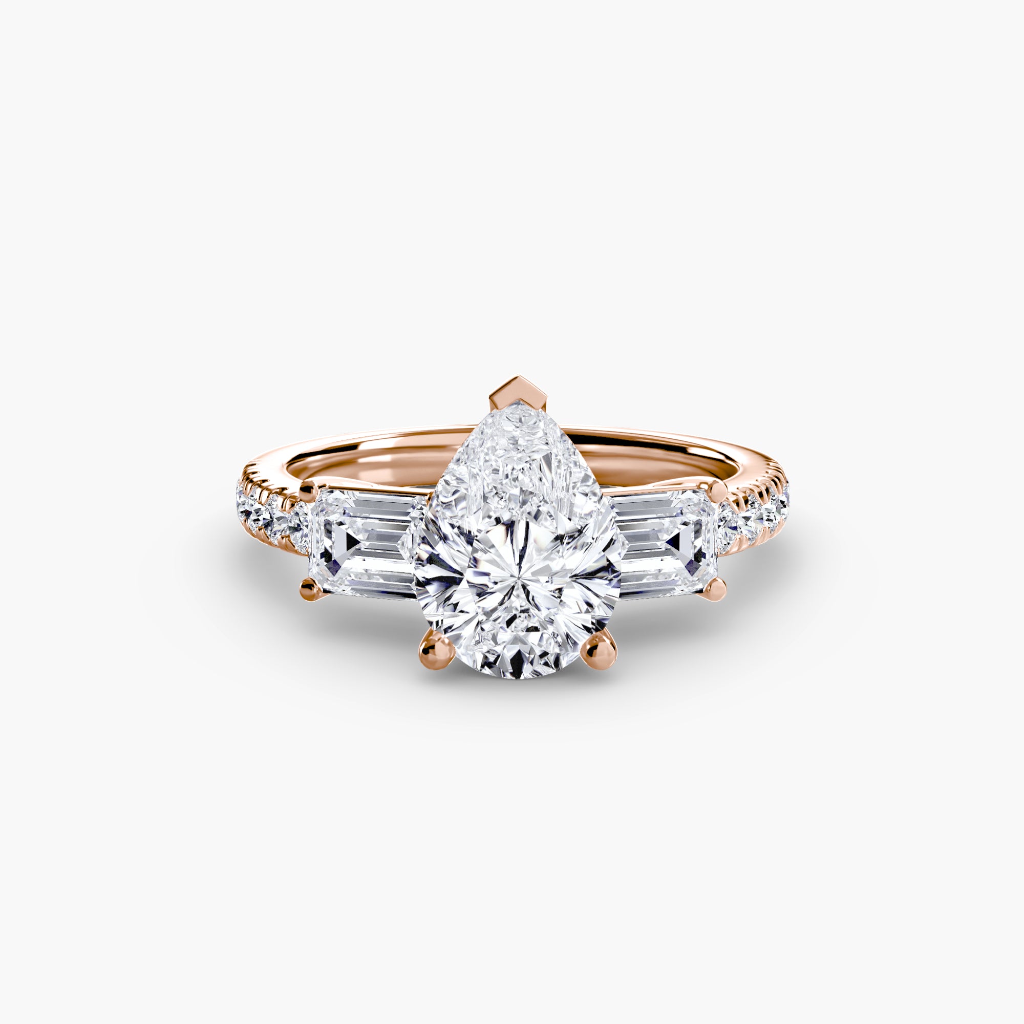 Three-Stone Ring with Pavé Band 4-setting-The Diamond Setter