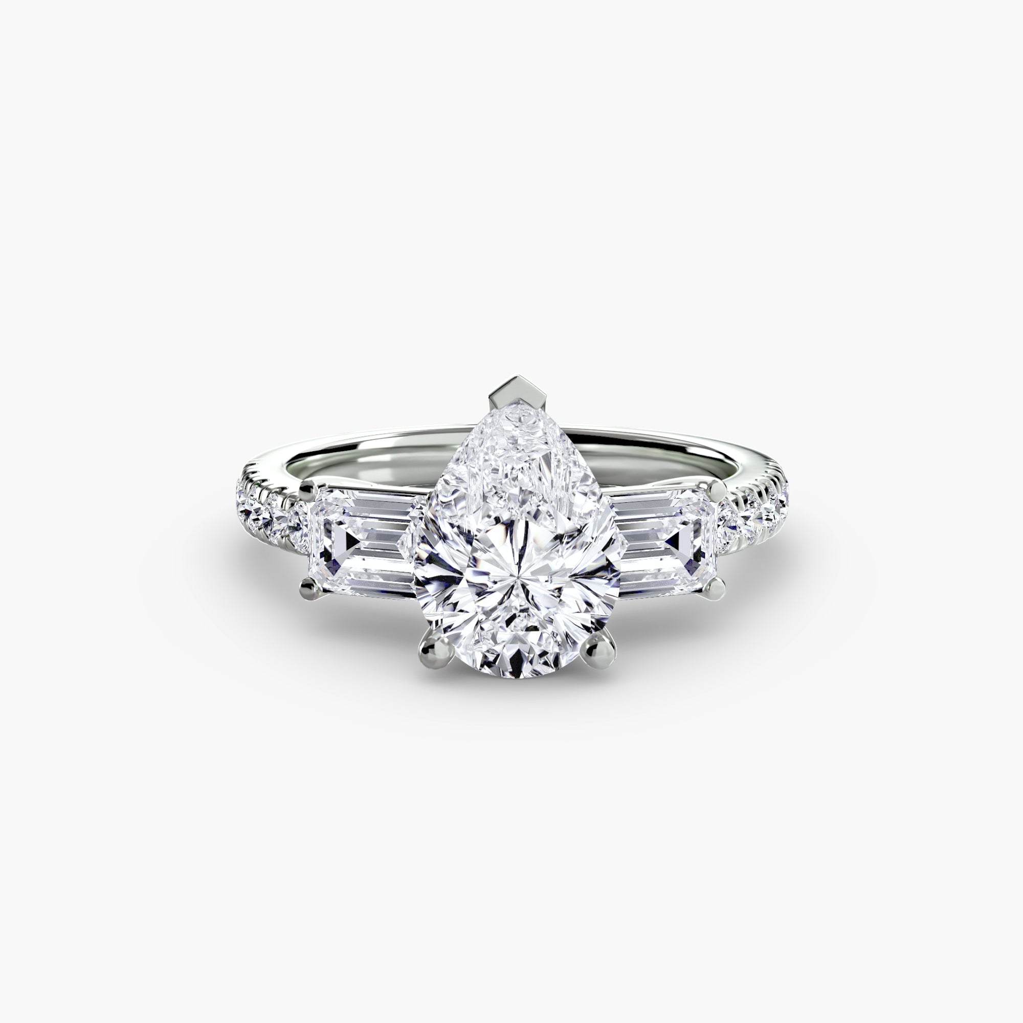 Three-Stone Ring with Pavé Band 4-setting-The Diamond Setter