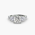 Three-Stone Ring with Pavé Band 4-setting-The Diamond Setter