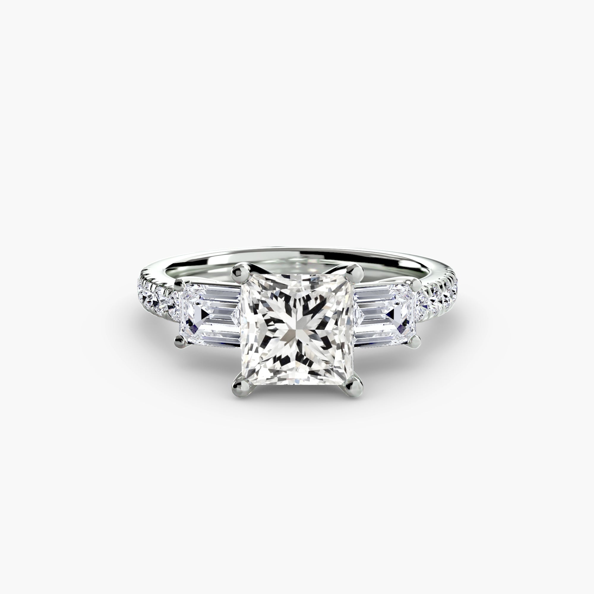 Three-Stone Ring with Pavé Band 4-setting-The Diamond Setter