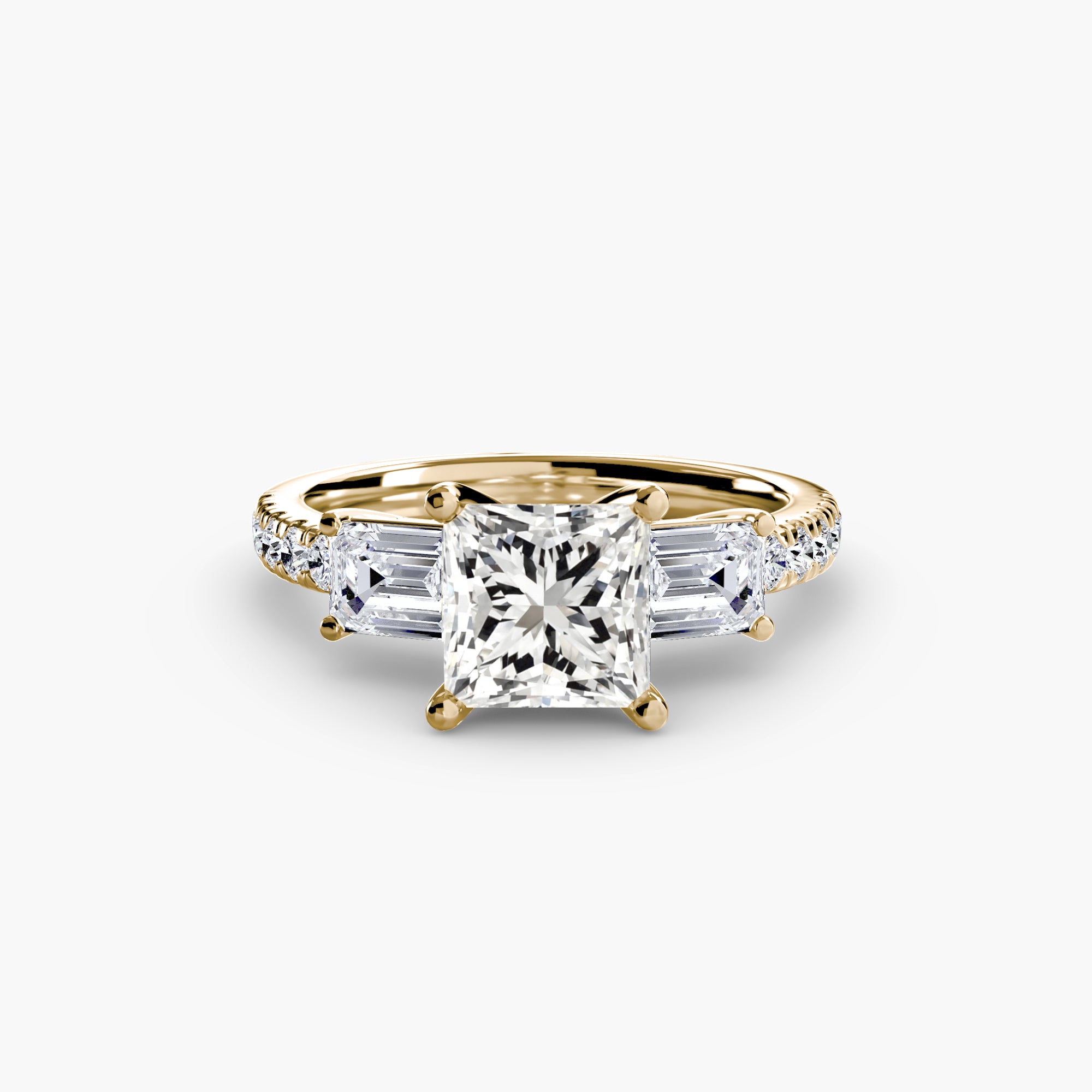 Three-Stone Ring with Pavé Band 4-setting-The Diamond Setter