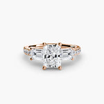 Three-Stone Ring with Pavé Band 4-setting-The Diamond Setter