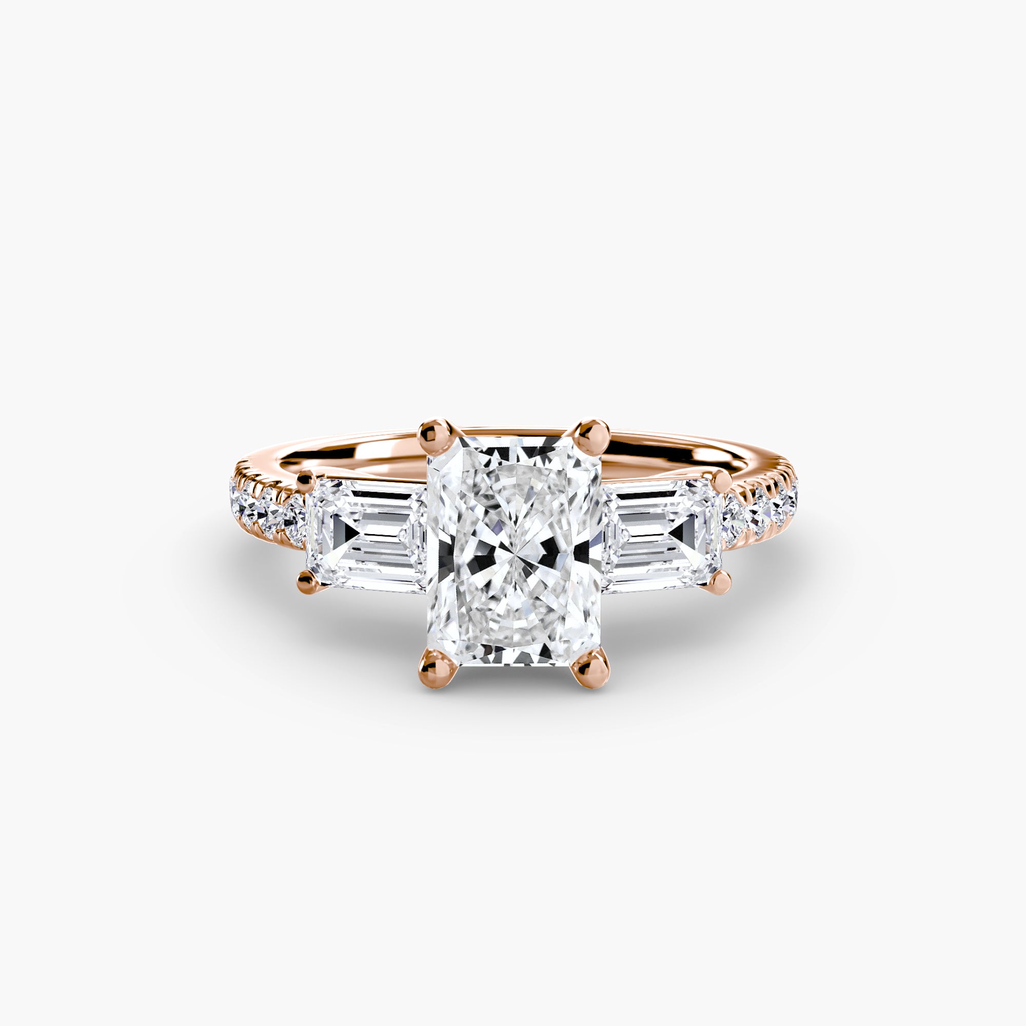 Three-Stone Ring with Pavé Band 4-setting-The Diamond Setter