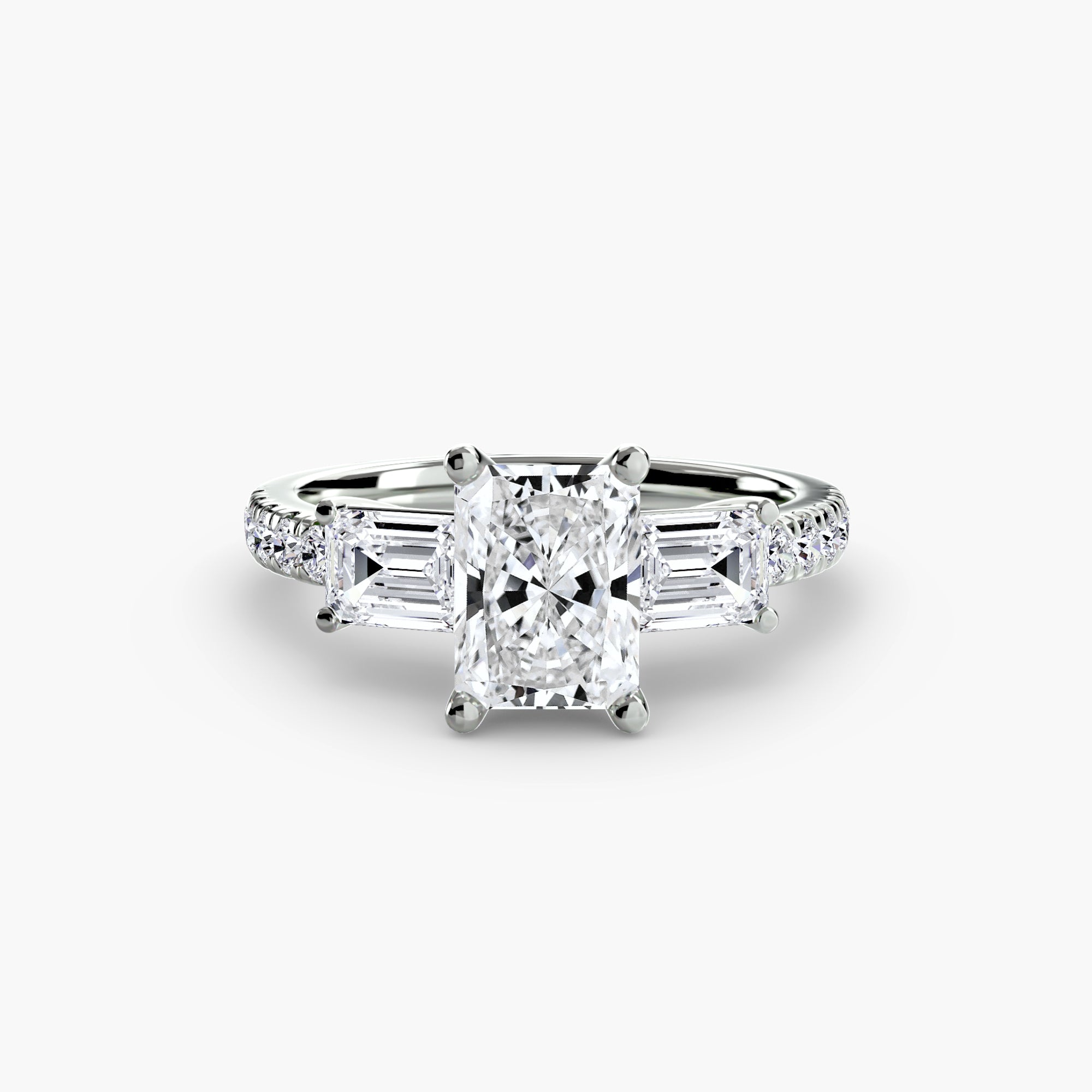 Three-Stone Ring with Pavé Band 4-setting-The Diamond Setter