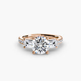Three-Stone Ring with Pavé Band 4-setting-The Diamond Setter