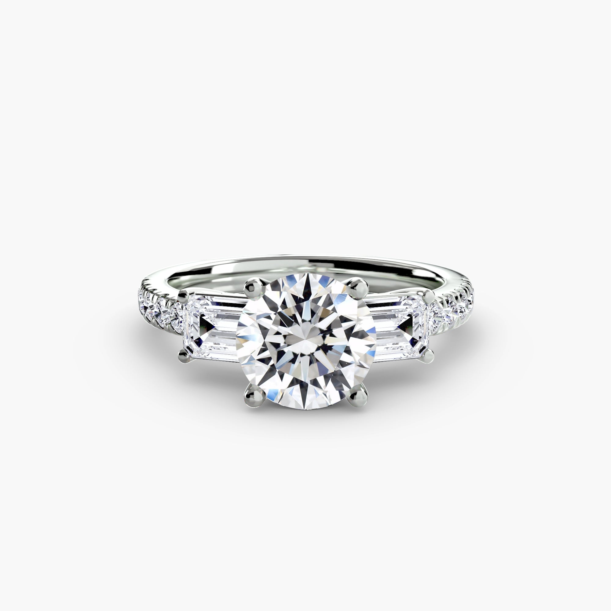 Three-Stone Ring with Pavé Band 4-setting-The Diamond Setter