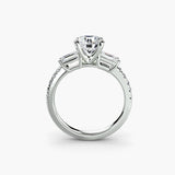 Three-Stone Ring with Pavé Band 4-setting-The Diamond Setter