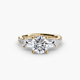 Three-Stone Ring with Pavé Band 4-setting-The Diamond Setter