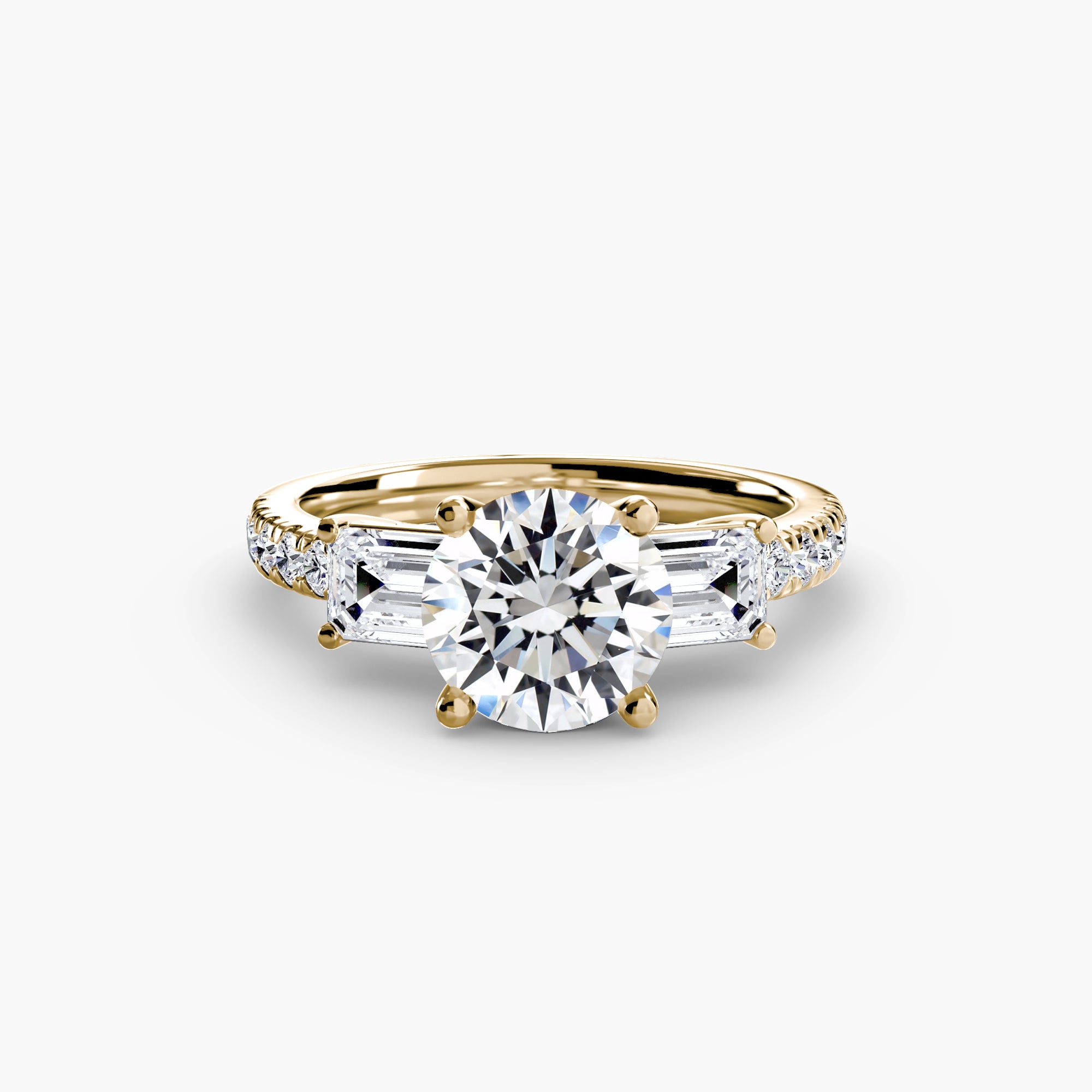 Three-Stone Ring with Pavé Band 4-setting-The Diamond Setter