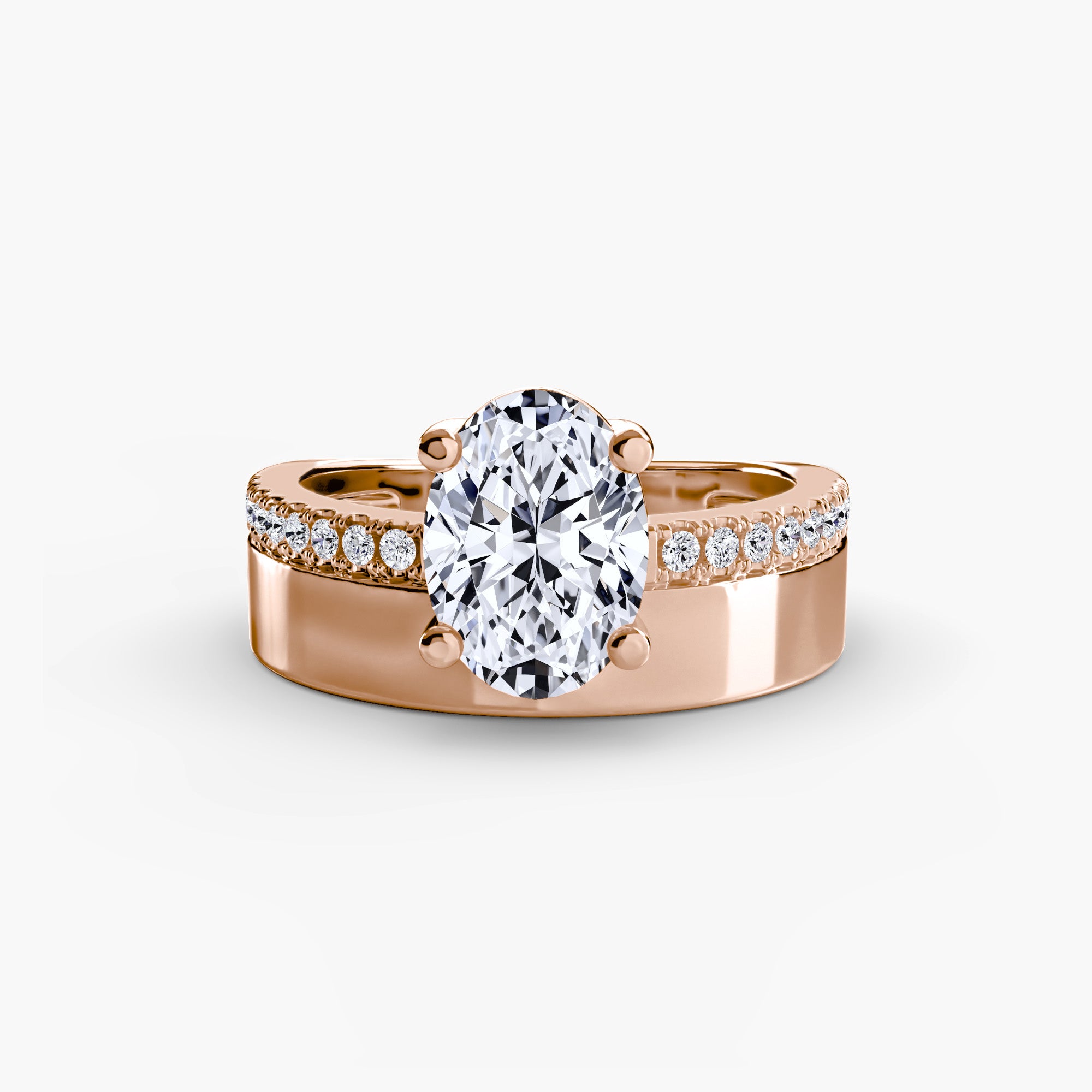 Wide Band Solitaire with Pavé Band-setting-The Diamond Setter