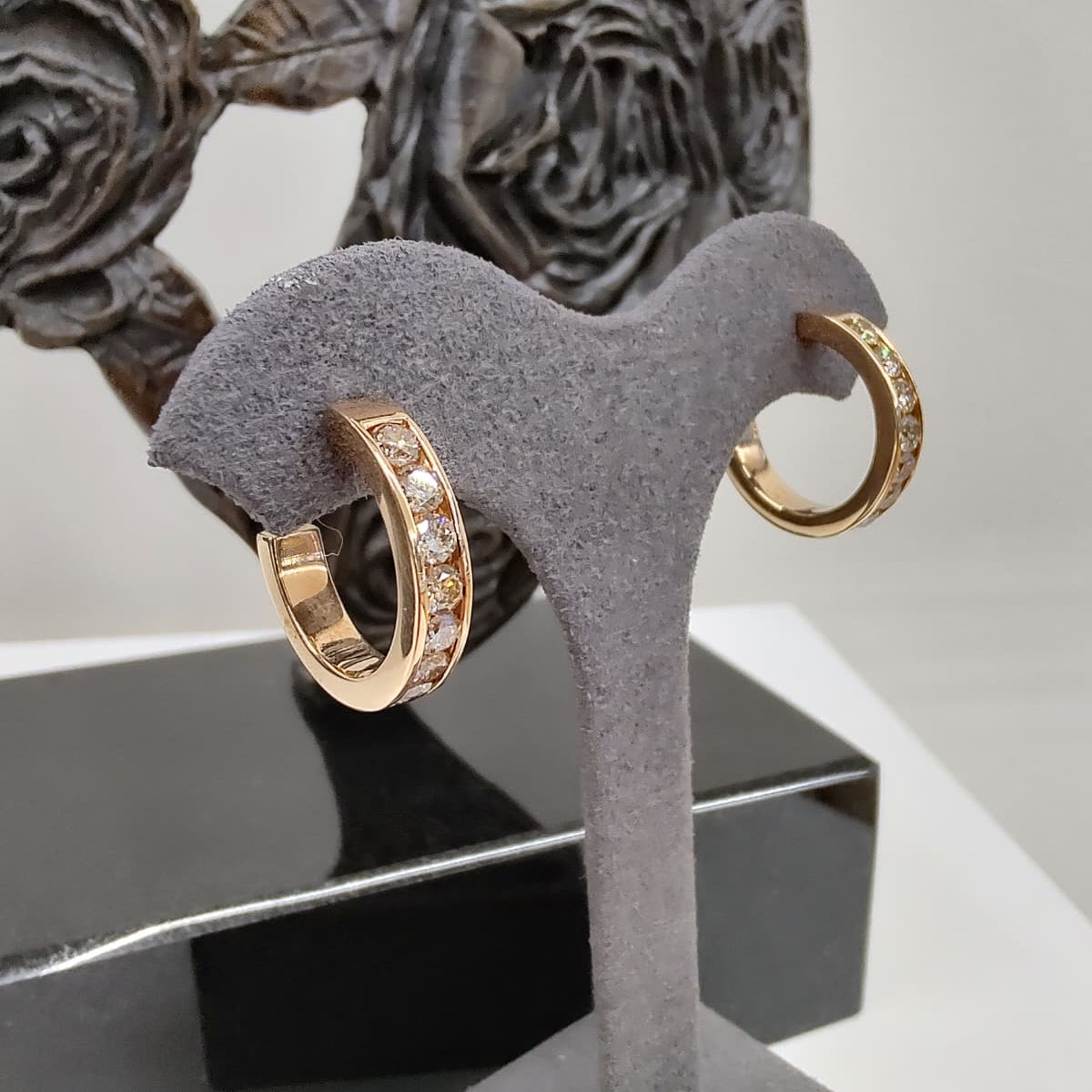 18ct Rose Gold Champagne Diamond Channel Set Hoop Earrings-The Diamond Setter