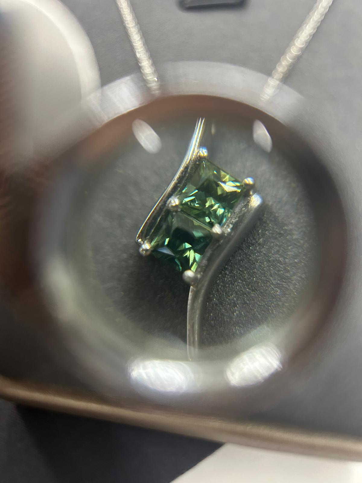 Platinum Teal Sapphire Princess Cut Pendant-The Diamond Setter