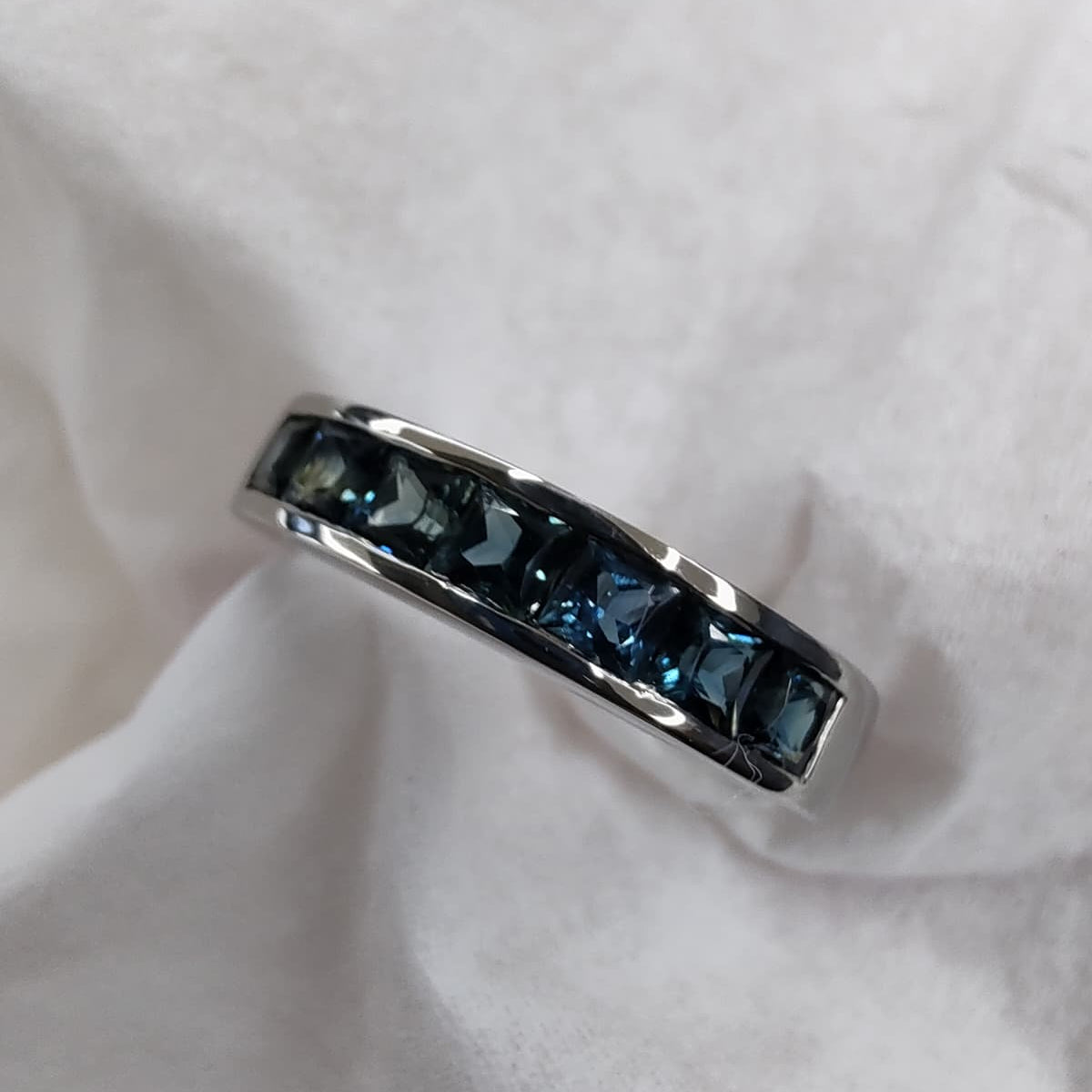 Platinum Teal Sapphire Half Eternity Band-The Diamond Setter