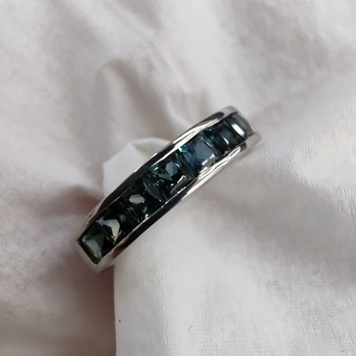 Platinum Teal Sapphire Half Eternity Band-The Diamond Setter