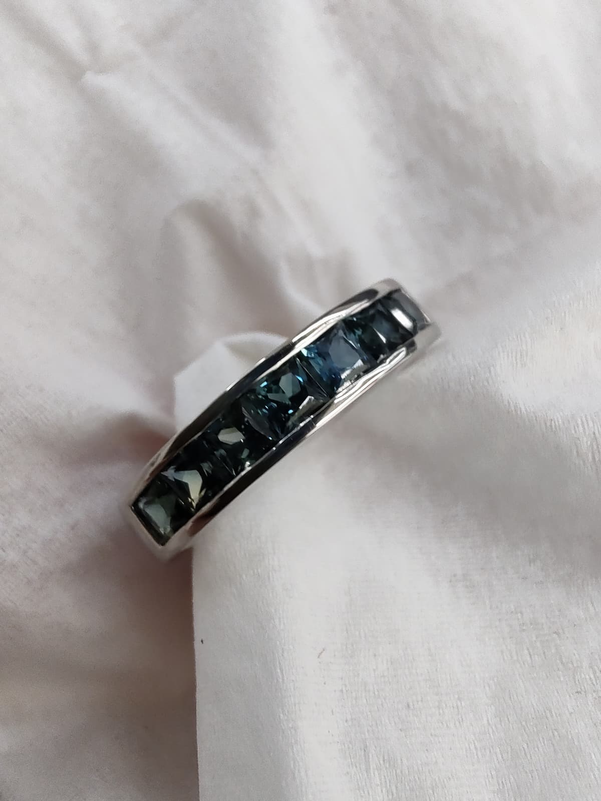 Platinum Teal Sapphire Half Eternity Band-The Diamond Setter