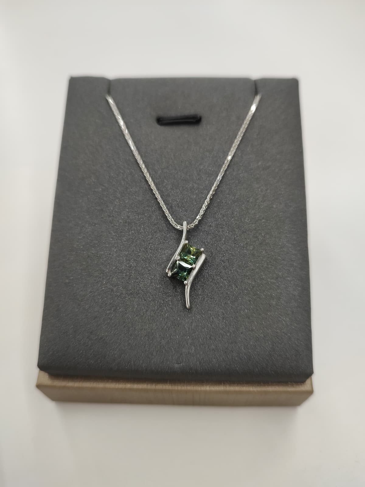 Platinum Teal Sapphire Princess Cut Pendant-The Diamond Setter