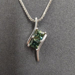 Platinum Teal Sapphire Princess Cut Pendant-The Diamond Setter