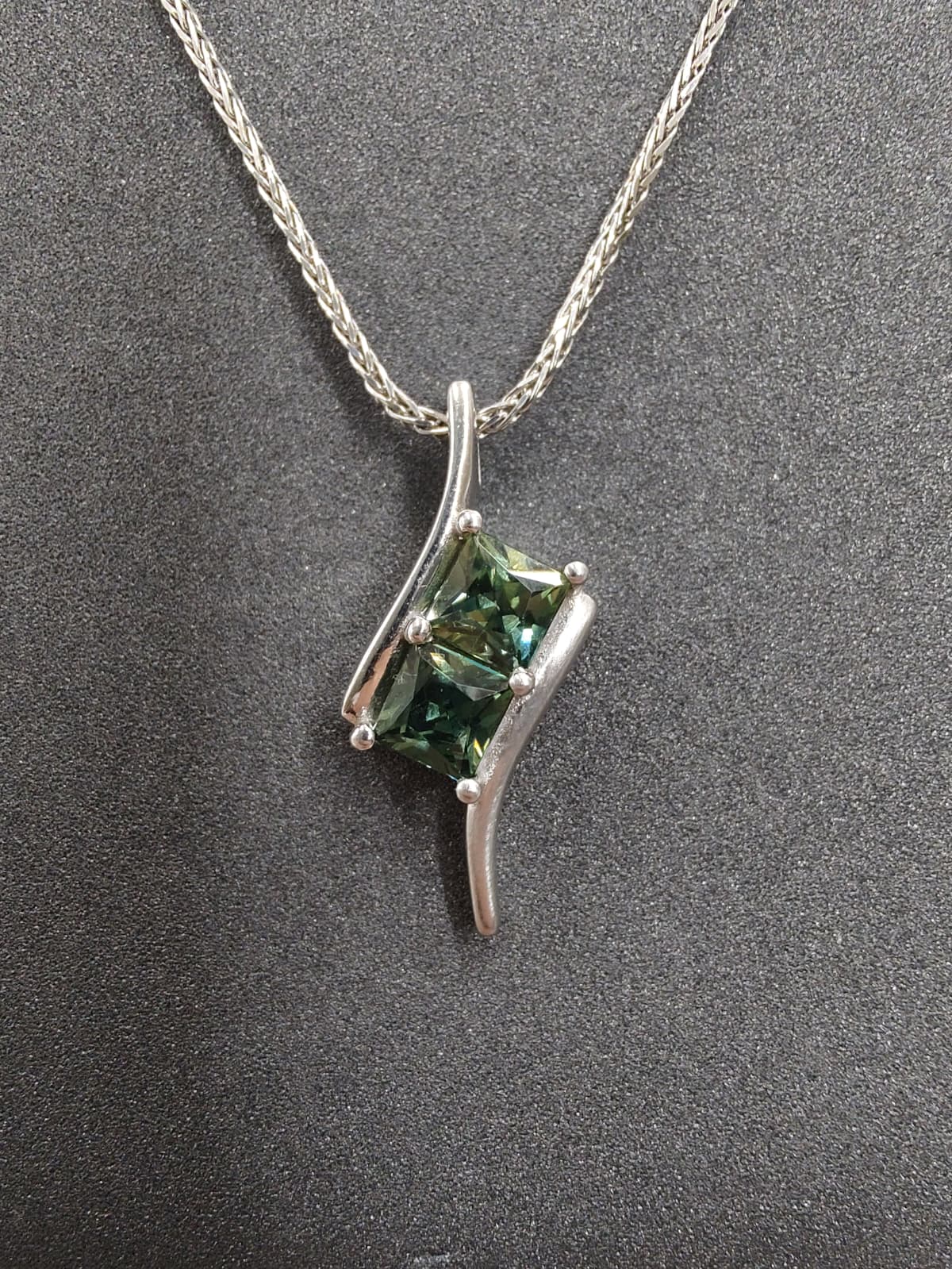 Platinum Teal Sapphire Princess Cut Pendant-The Diamond Setter