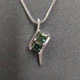 Platinum Teal Sapphire Princess Cut Pendant-The Diamond Setter