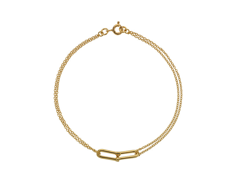 Gold U link bracelet with double strand chain-The Diamond Setter