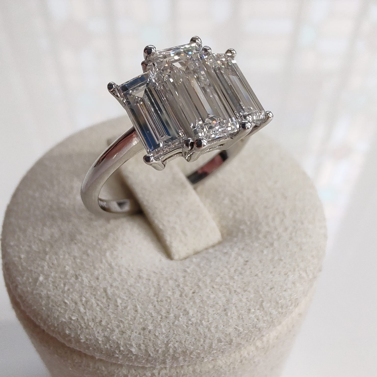 Platinum Three Stone Baguette Diamond Ring | 2.10ct D IF Lab Grown Diamonds-The Diamond Setter