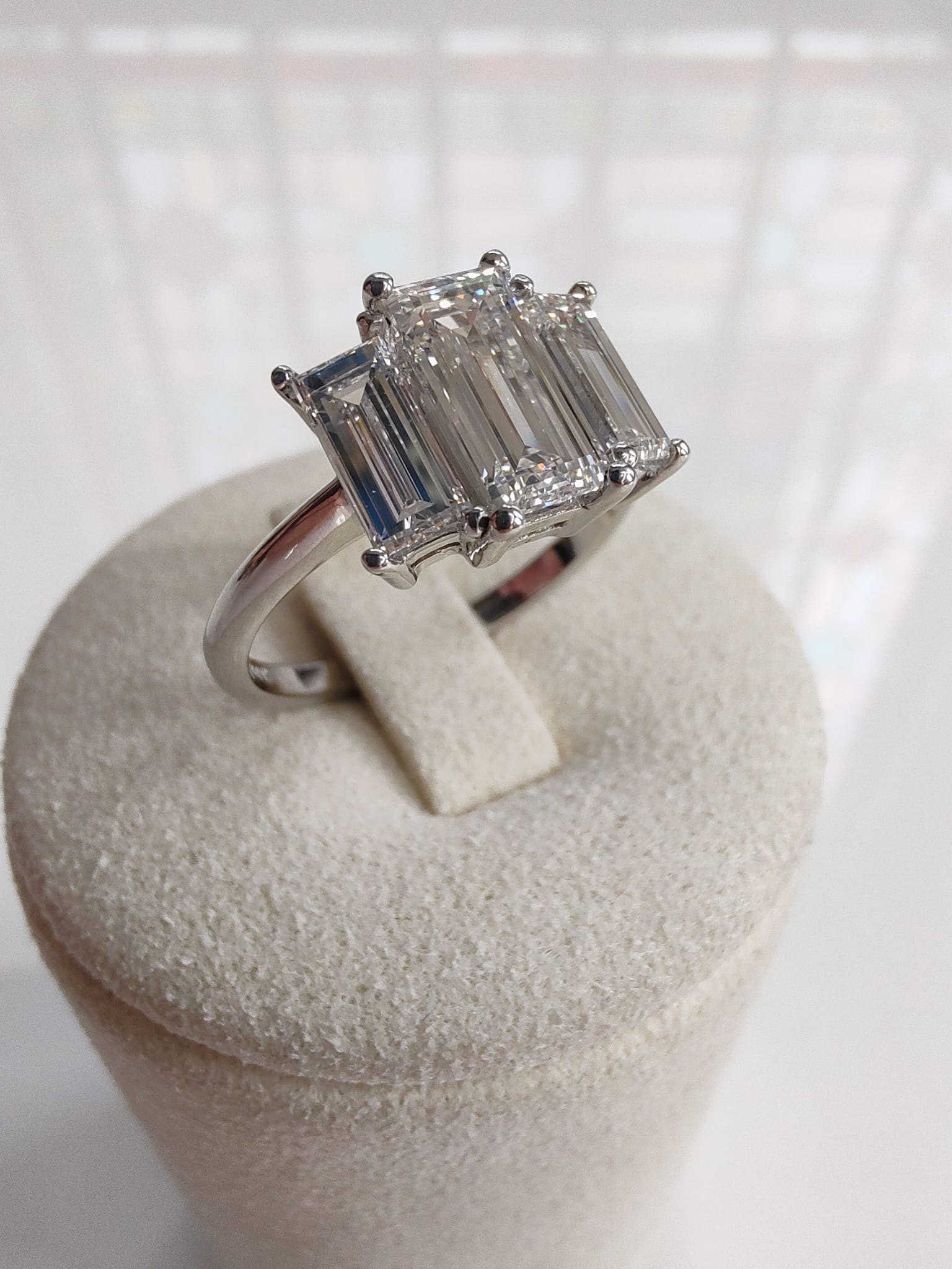 Platinum Three Stone Baguette Diamond Ring | 2.10ct D IF Lab Grown Diamonds-The Diamond Setter