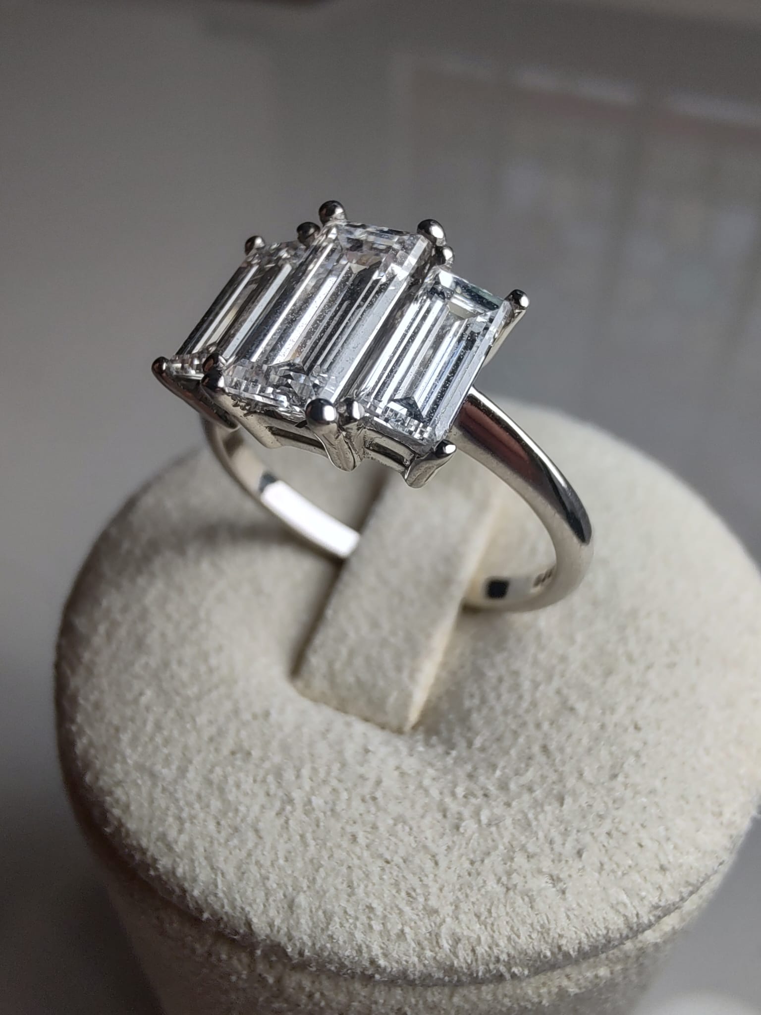 Platinum Three Stone Baguette Diamond Ring | 2.10ct D IF Lab Grown Diamonds-The Diamond Setter