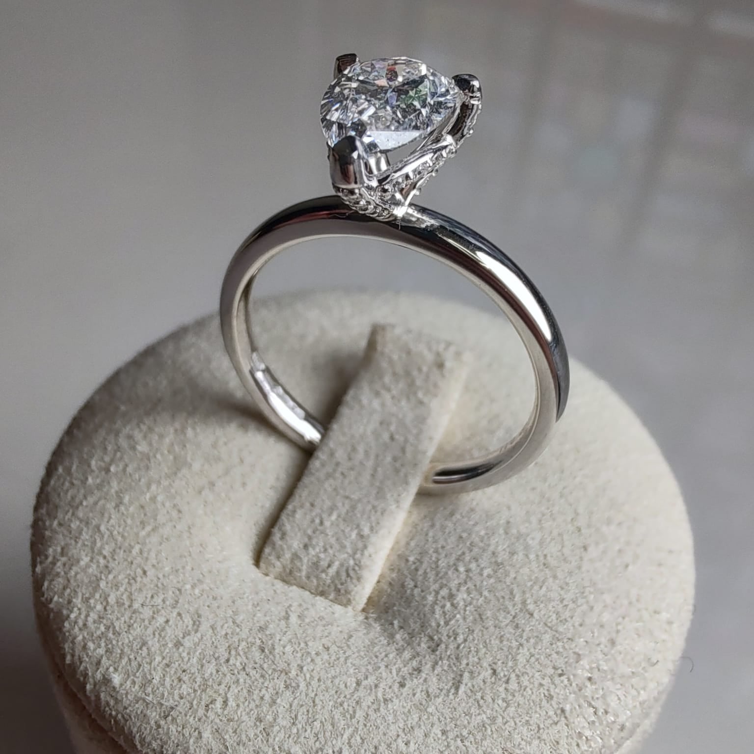 Platinum Pear Cut Lab Grown Diamond Ring with Hidden Halo | 1.17ct Total Diamond Weight-The Diamond Setter