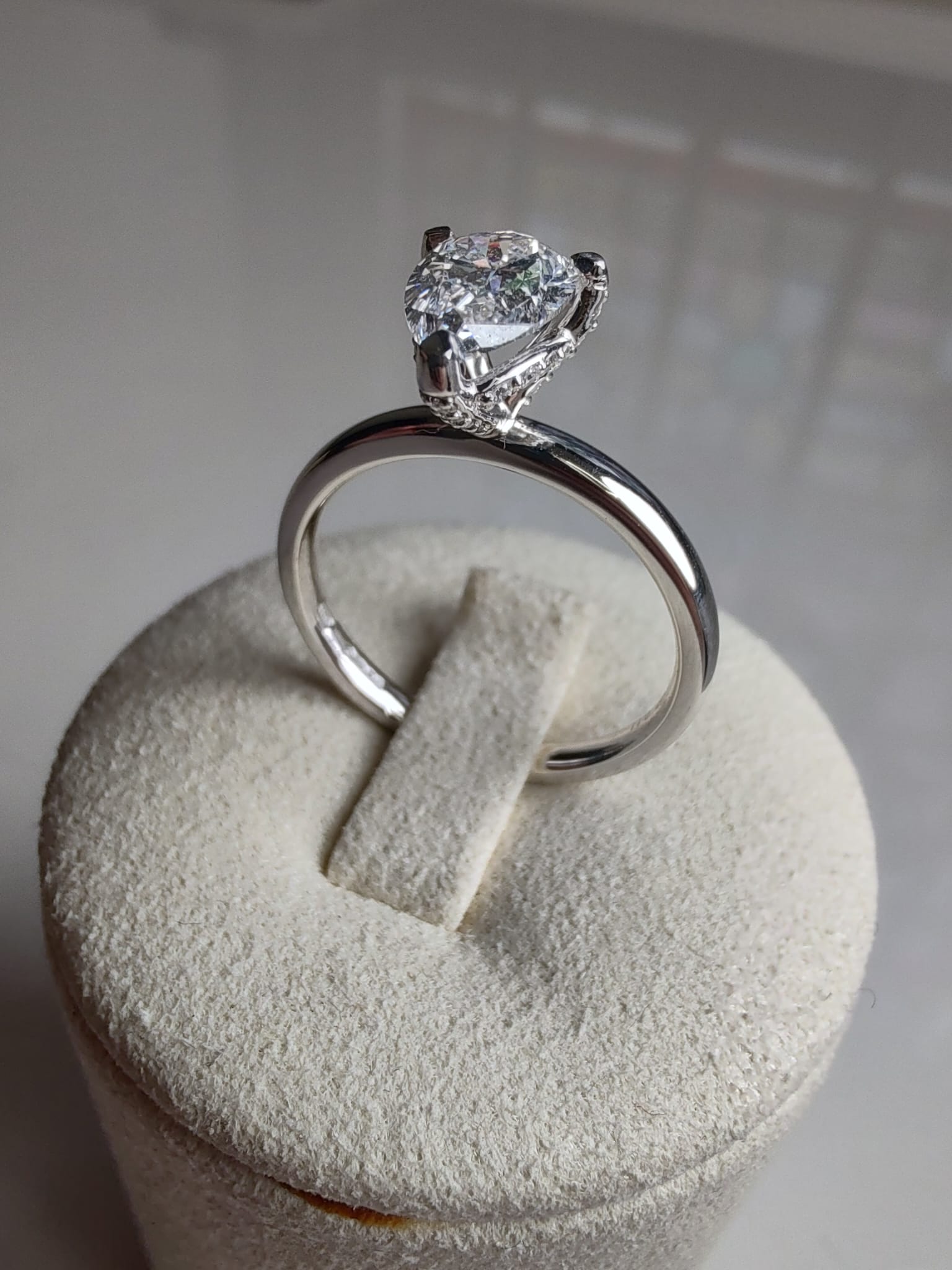 Platinum Pear Cut Lab Grown Diamond Ring with Hidden Halo | 1.17ct Total Diamond Weight-The Diamond Setter