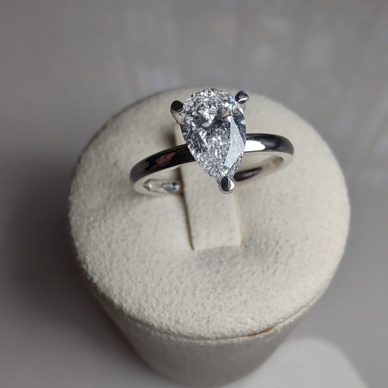 Platinum Pear Cut Lab Grown Diamond Ring with Hidden Halo | 1.17ct Total Diamond Weight-The Diamond Setter
